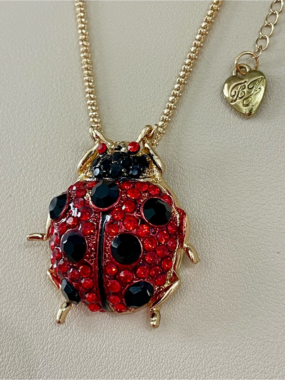 Betsey Johnson Gold-Tone Red & Black Crystal Ladybug Pendant Necklace - Picture 2 of 7